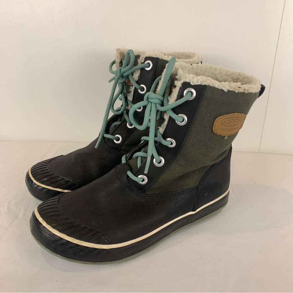 Keen Elsa Winter Boots Green Black Waterproof Women's 6 Leather Fabric Sherpa